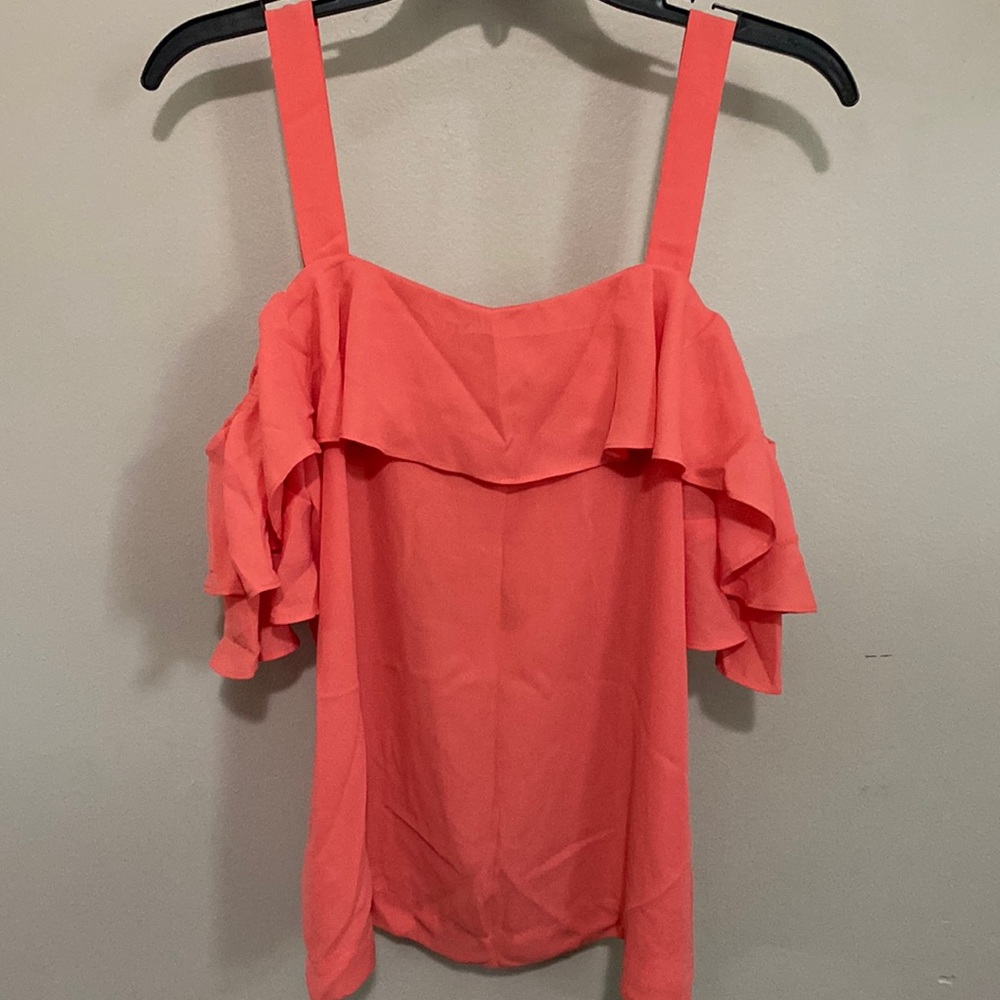 J.Crew coral off the shoulder sleeve tank with ruffle like new size 6